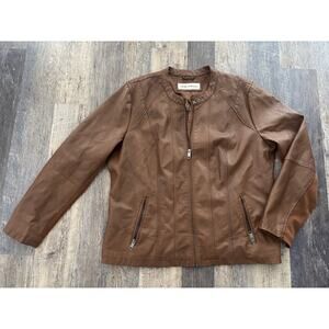 Sebby Collection Brown Faux‎ Leather Moto Jacket Womens Plus Size SL0567 Cognac